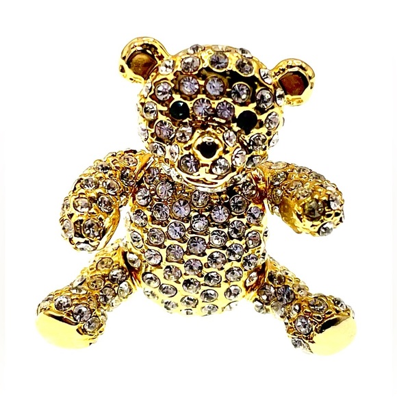Gold Tone and Crystals Articulated Teddy Bear Brooch Pin - Picture 5 of 5